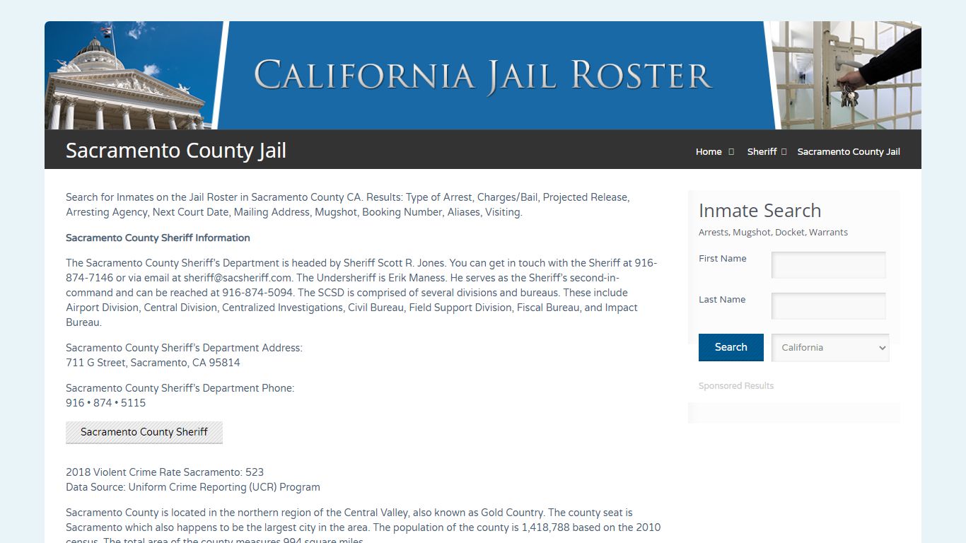 Sacramento County Jail | Jail Roster Search